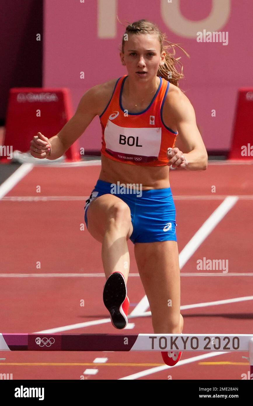 Femke Bol, of the Netherlands, wins a heat in the women's 400meter