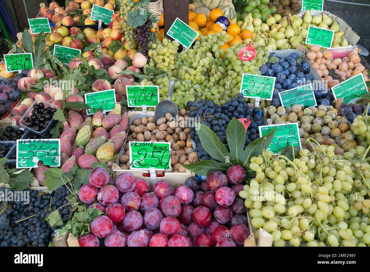 Fresh fruit for sale at fruit stand on the island of Ischia, Campania, Italy. Stock Photo