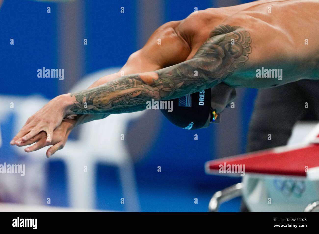 Caeleb Dressel, of United States, starts a men's 50meter freestyle
