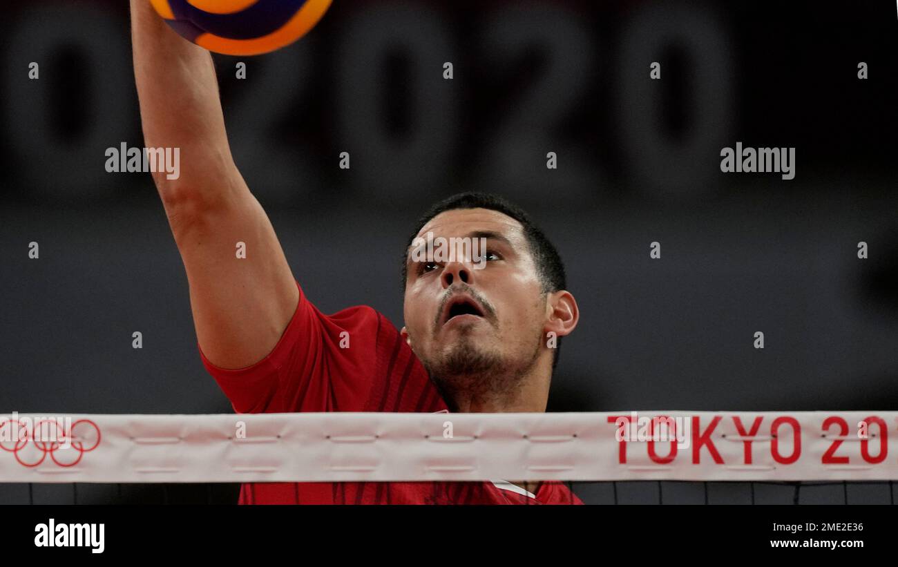 Tunisia's Selim Mbareki during the men's volleyball preliminary round