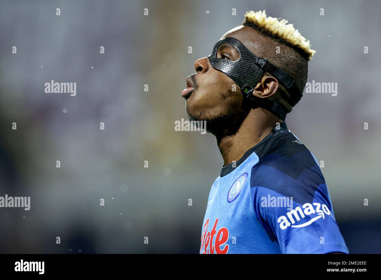 Victor Osimhen of SSC Napoli celebrates after scoring the goal of 0-2 during the Serie A football match between US Salernitana and SSC Napoli at Arech Stock Photo