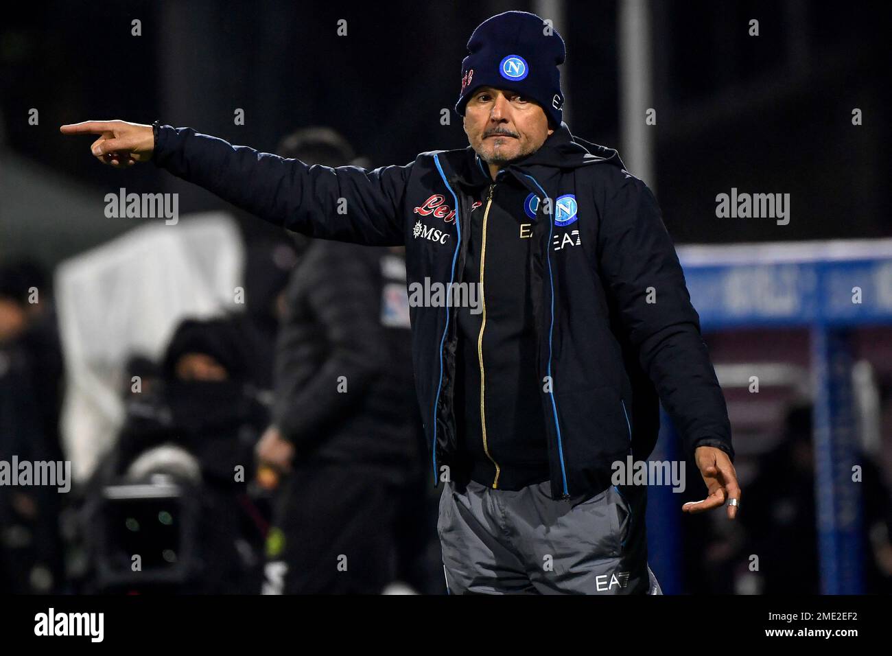 Luciano Spalletti head coach of SSC Napoli reacts during the Serie A football match between US Salernitana and SSC Napoli at Arechi stadium in Salerno Stock Photo