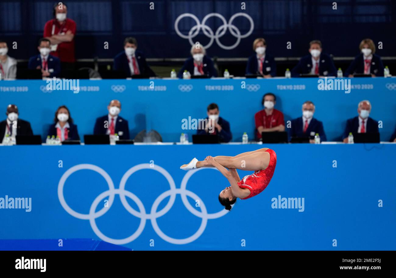 Xueying Zhu, of China, performs in the women's trampoline gymnastics(01)