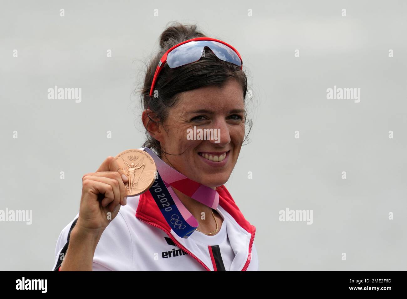 Bronze medalist Magdalena Lobnig, of Austria, poses after competing in