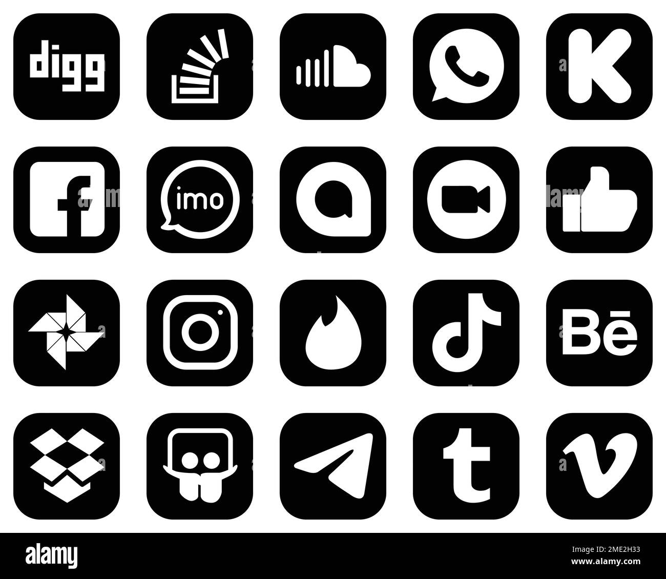 20 HighDefinition White Social Media Icons on Black Background such as