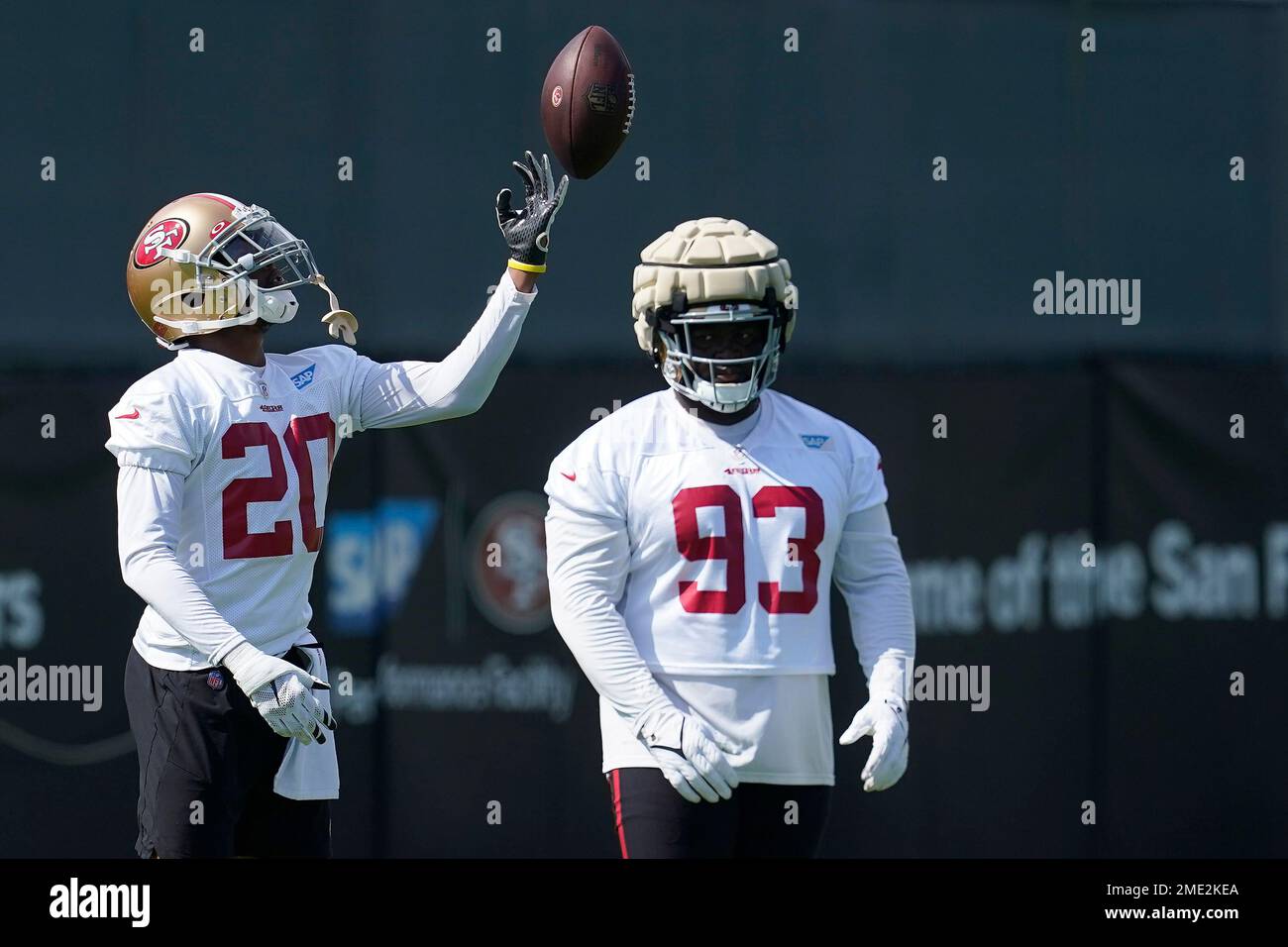 San Francisco 49ers' Ambry Thomas, left, and D.J. Jones at NFL football  training camp in Santa Clara, Calif., Thursday, July 29, 2021. (AP  Photo/Jeff Chiu Stock Photo - Alamy