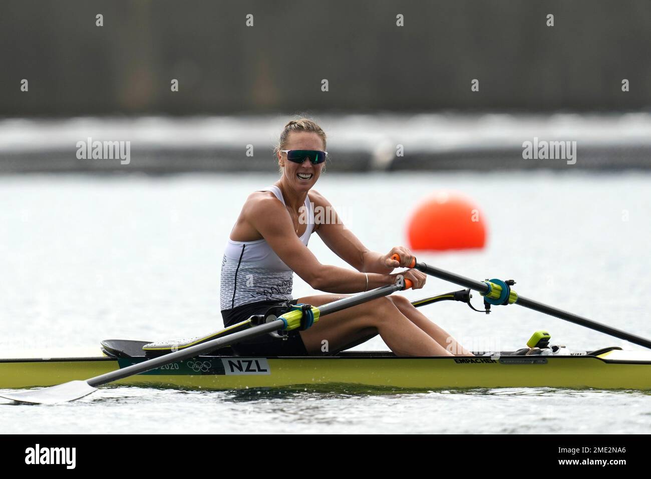 Emma Twigg, of New Zealand reacts after winning the gold medal in the ...