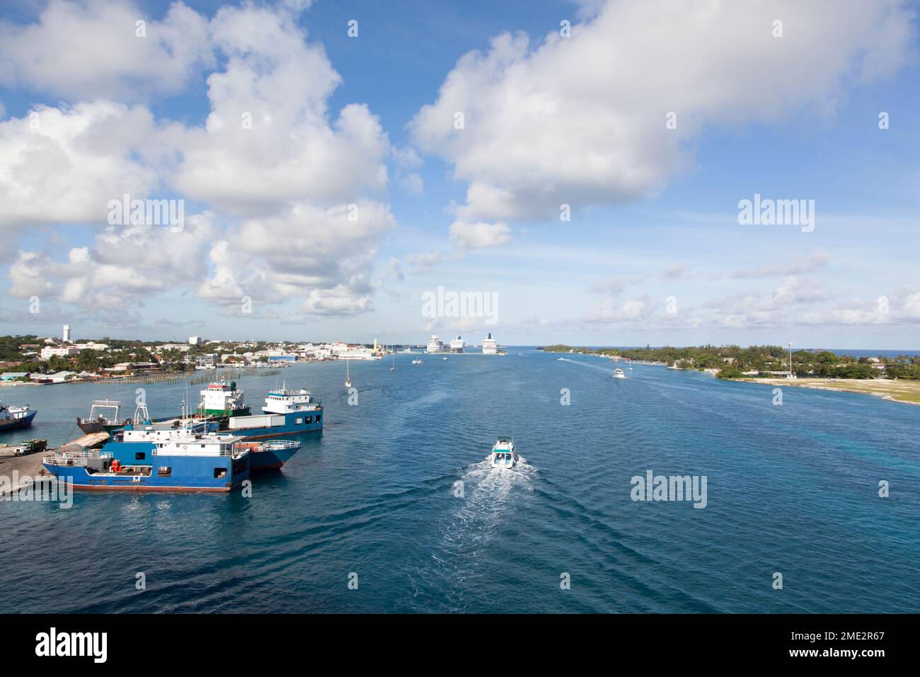 The View From The Bridge Of Nassau City And Paradise Island With Nassau Harbour In The Middle