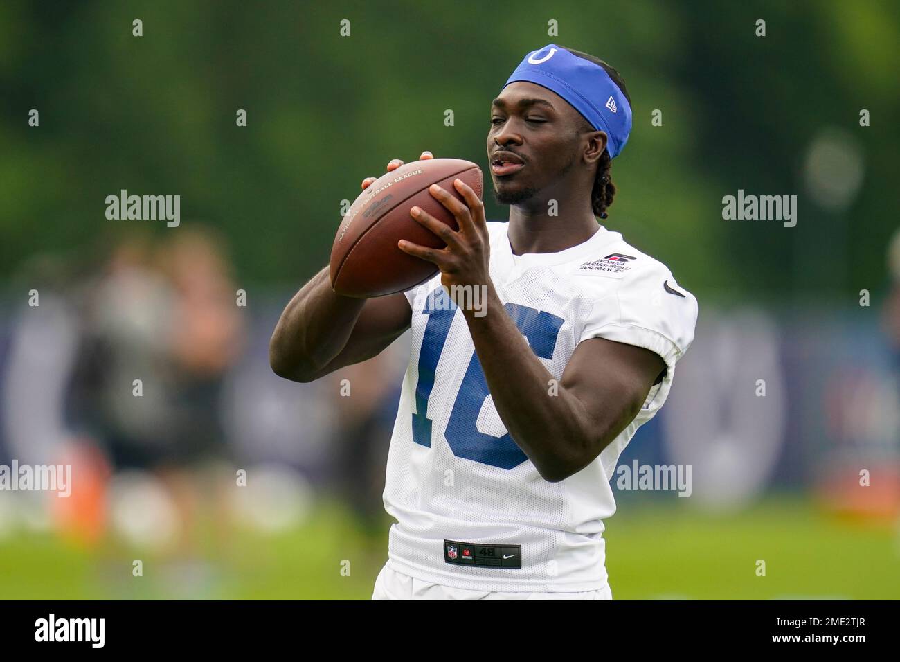 Indianapolis Colts wide receiver Ashton Dulin runs a drill during