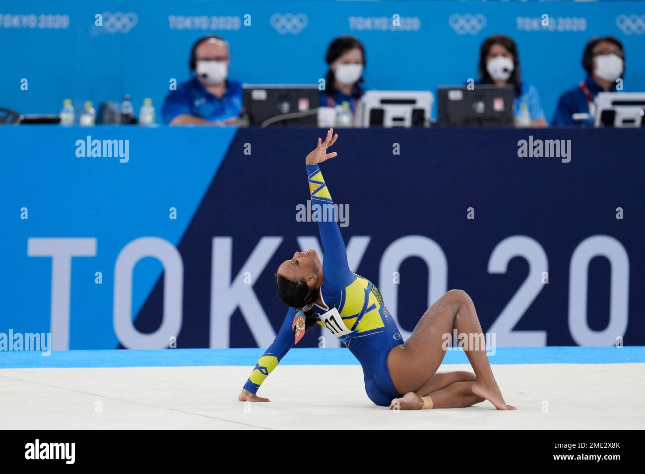 Rebeca Andrade, of Brazil, performs on the floor during the artistic