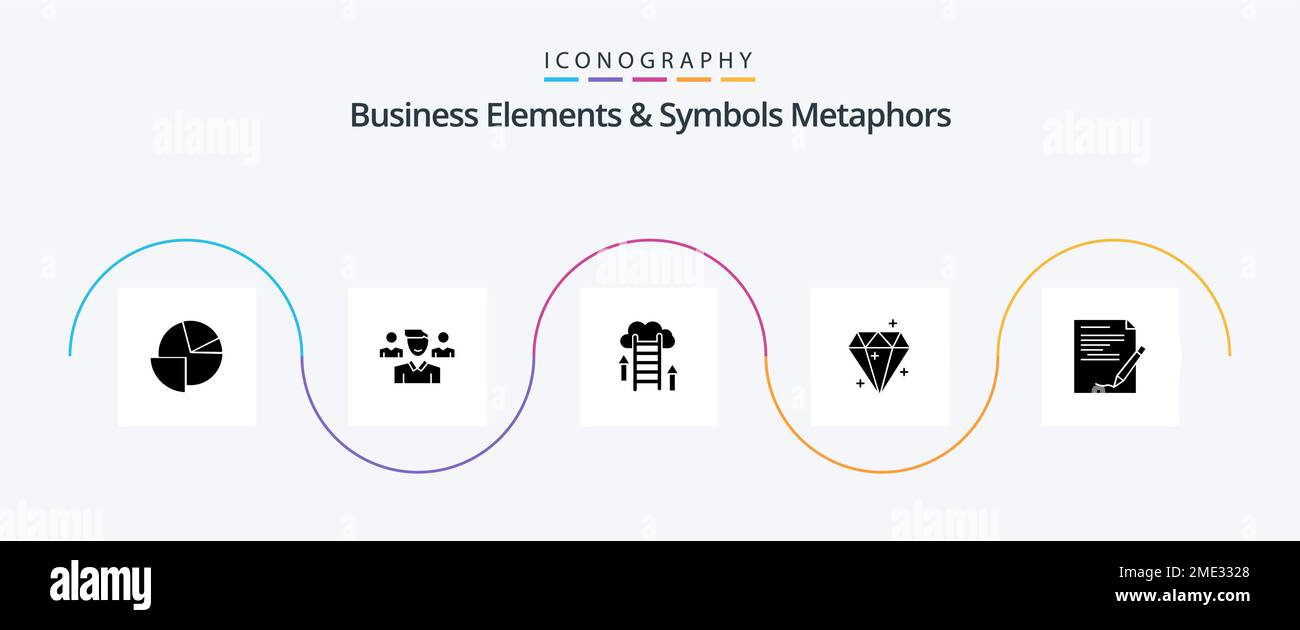 Business Elements And Symbols Metaphors Glyph 5 Icon Pack Including agreement. sucess. cloud. crystal. server Stock Vector