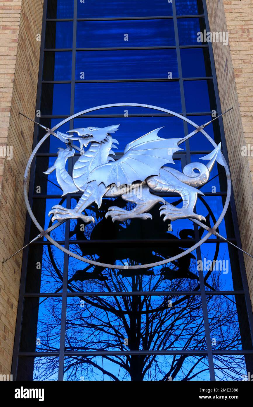 Silver dragon Military logo, Cardiff Centre, taken January 2023. winter. cym Stock Photo