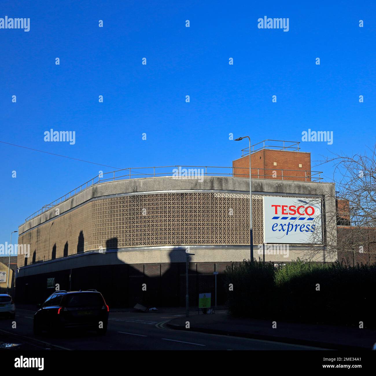 Tesco Express, Canton Cardiff rear view of building. Taken January