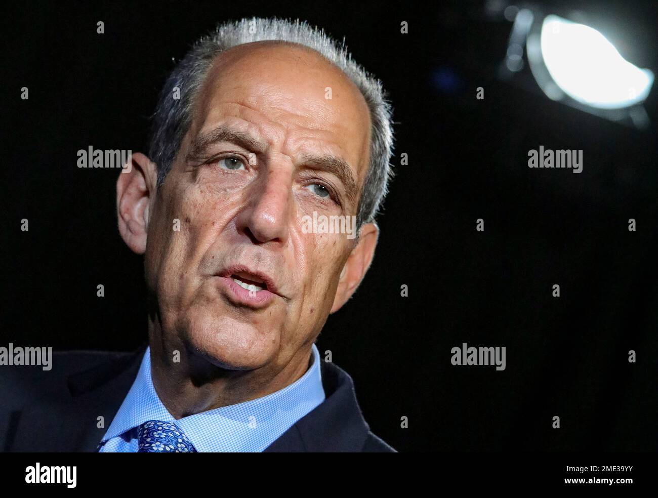 FILE-In this Tuesday Feb. 18, 2020 file photo, Paul Mones, attorney for  those claiming molestation by scoutmasters or other scout leaders decades  ago, discusses the filing for bankruptcy by the Boy Scouts