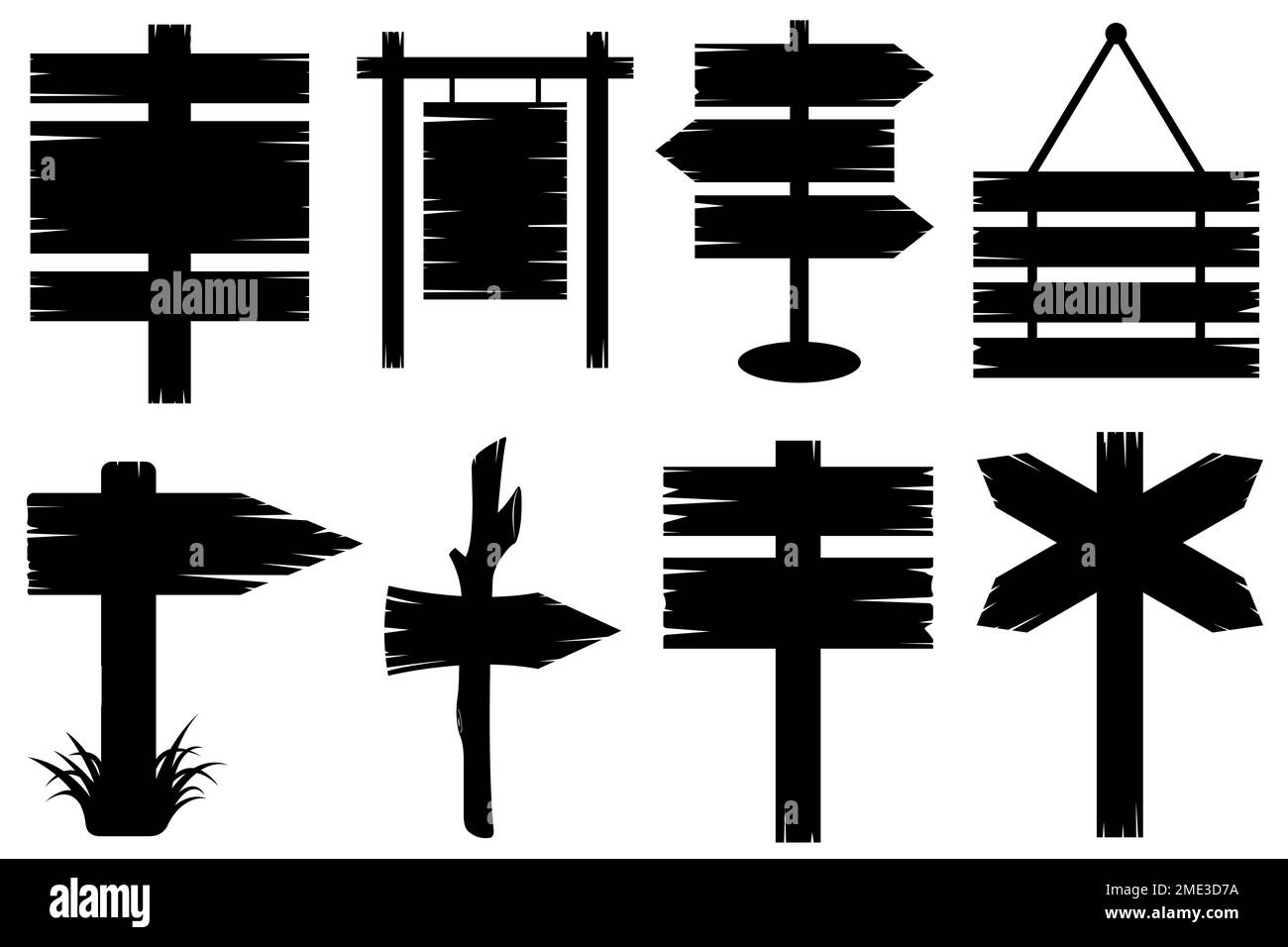 Collection of different wooden signposts isolated on white Stock Photo