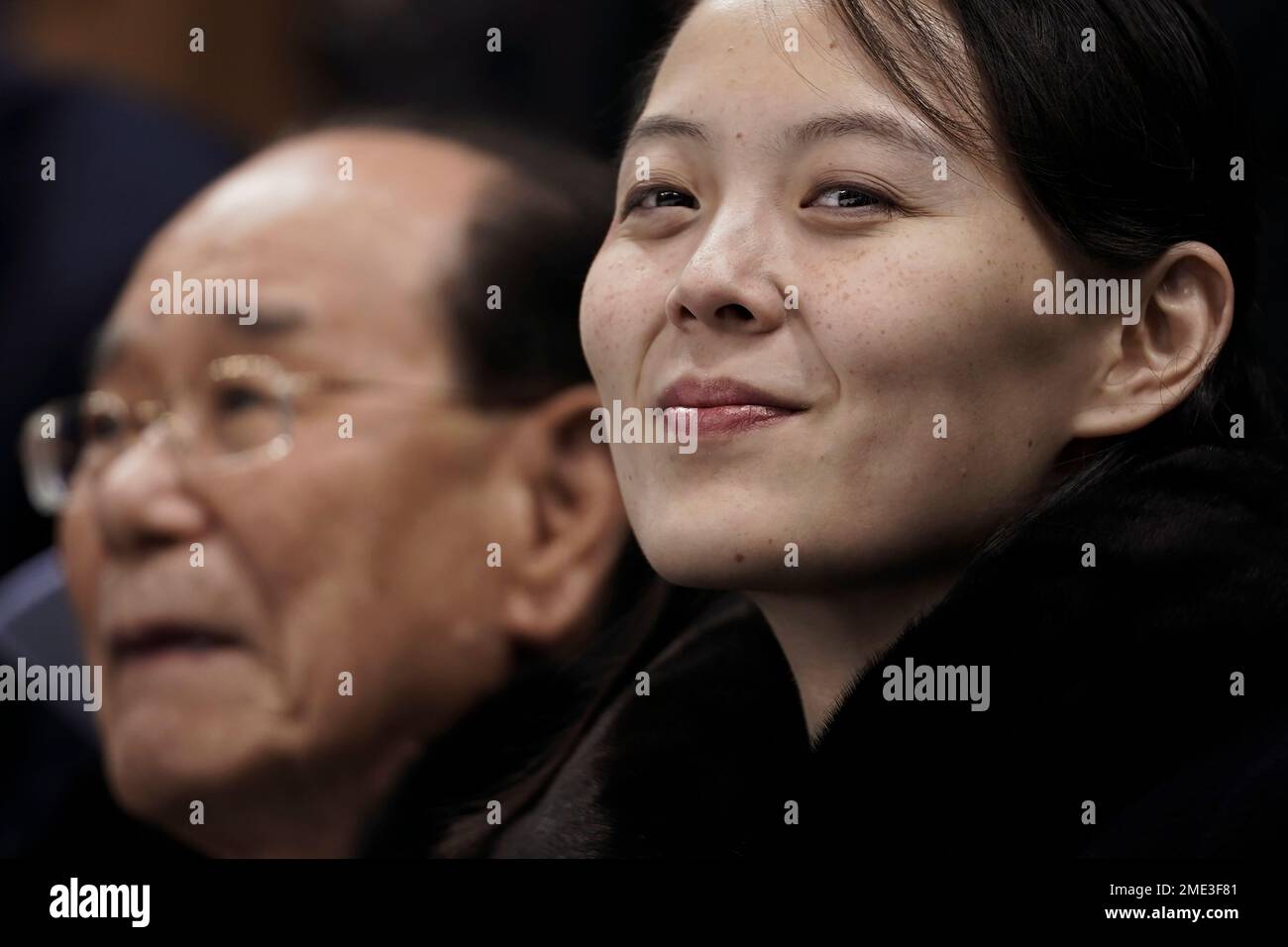 FILE - In this Feb. 10, 2018, file photo, Kim Yo Jong, sister of North  Korean leader Kim Jong Un, right, and North Korea's nominal head of state Kim  Yong Nam, wait