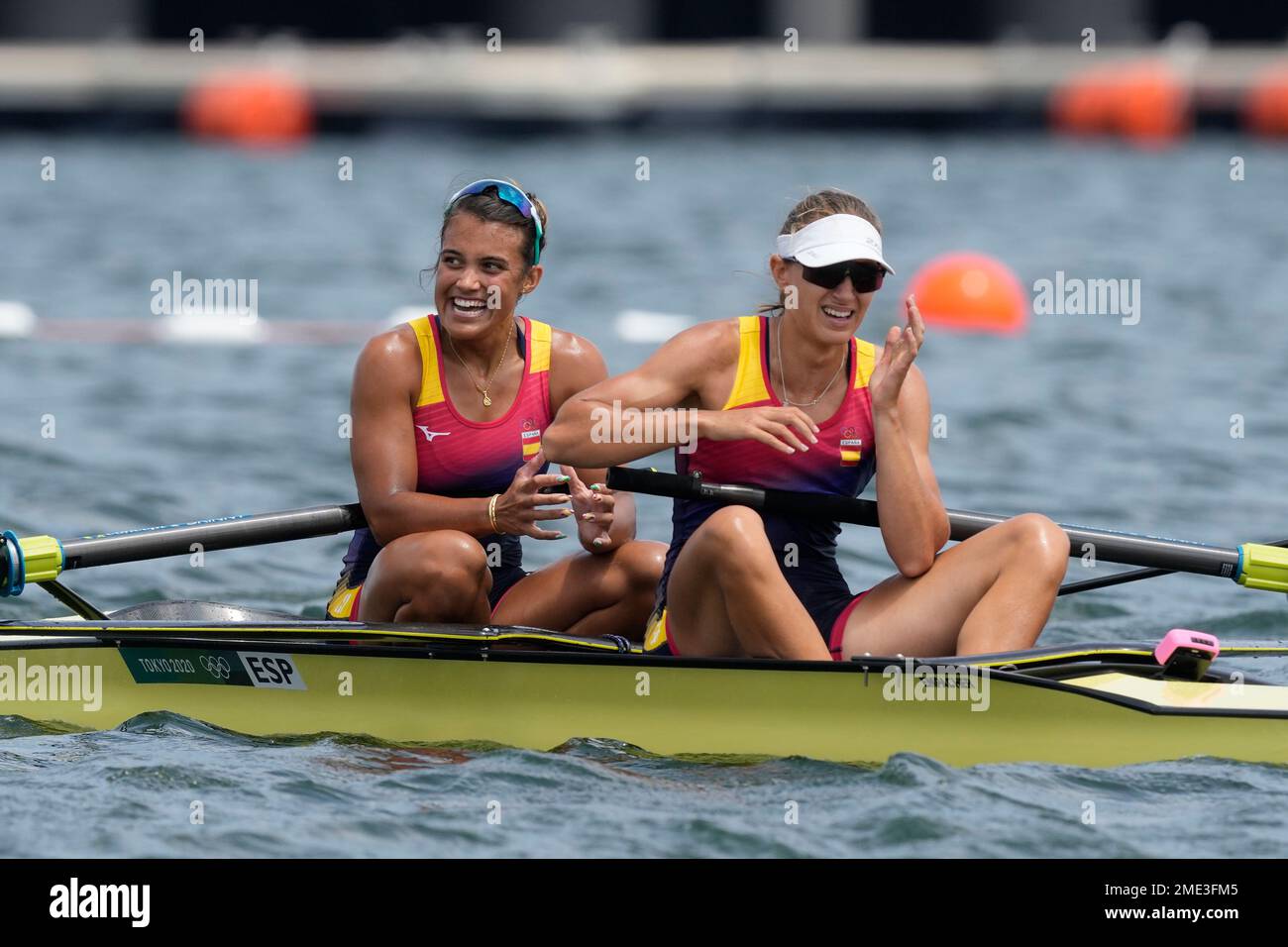 Aina Cid and Virginia Diaz Rivas of Spain react after competing in the ...