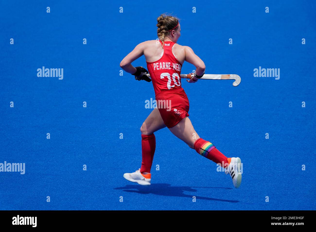 Britain goalkeeper Hollie Pearneb (20) wears a rainbowcolored