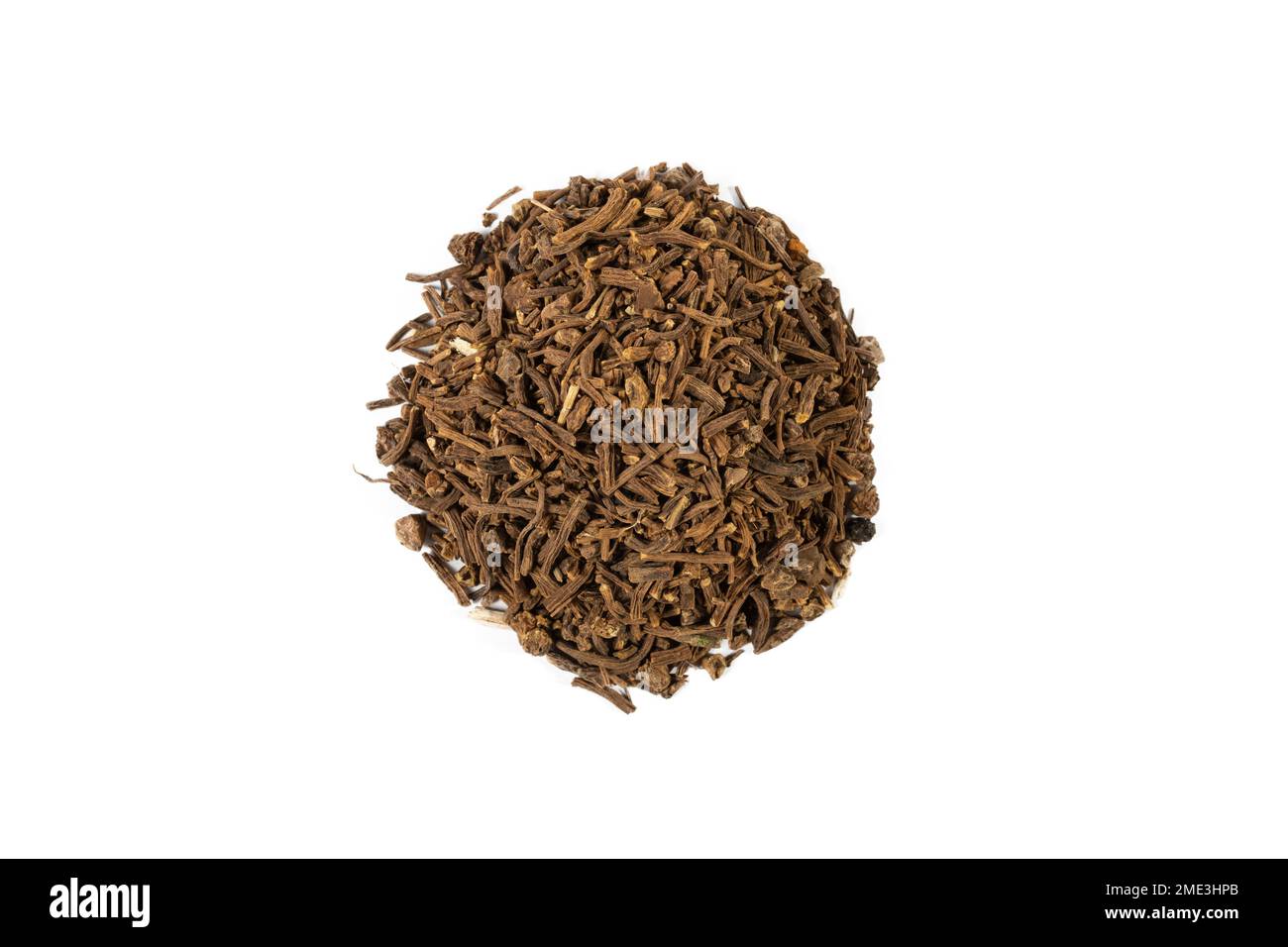 Valerian herb root heap isolated on white background. herb. heap
