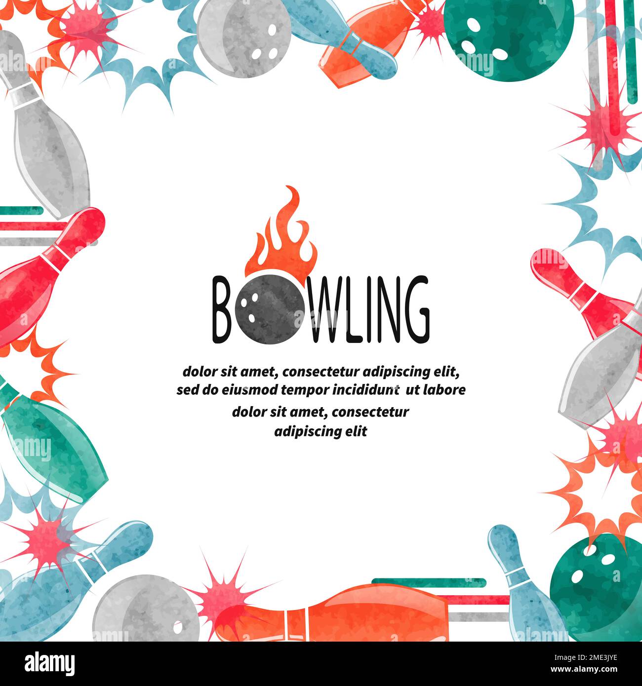 Bowling square border isolated on white for your design. Frame vector