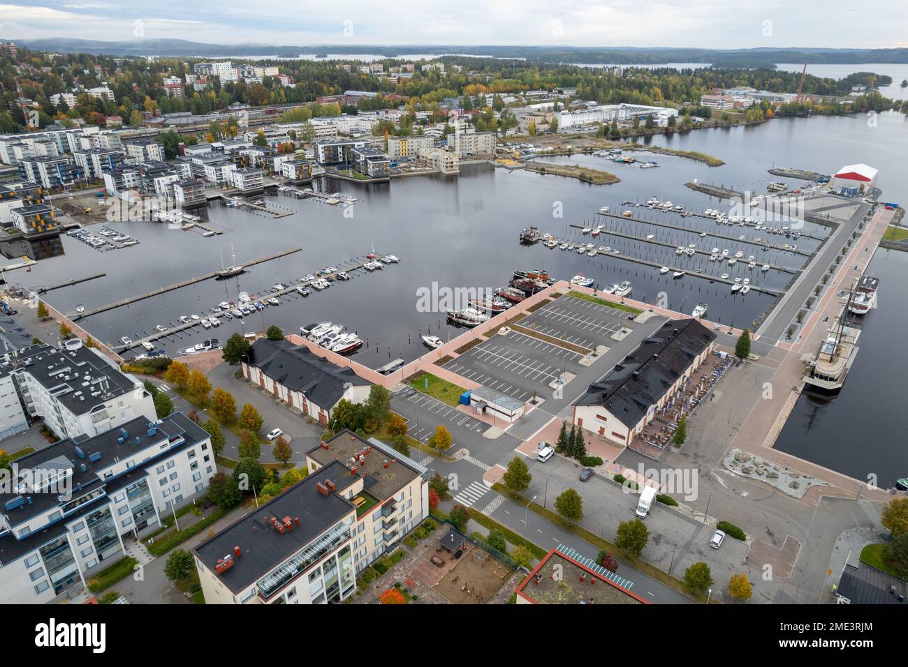 Drone aerial scenery of the city of Kuopio and the marina. Eastern finland Europe Stock Photo