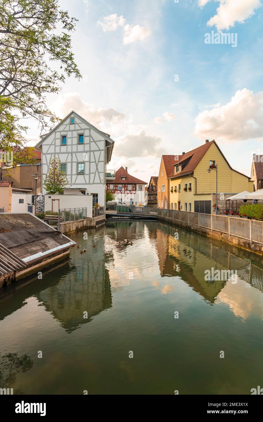 Germany, Bavaria, Forchheim, Houses reflecting in Alte Kanal Stock Photo