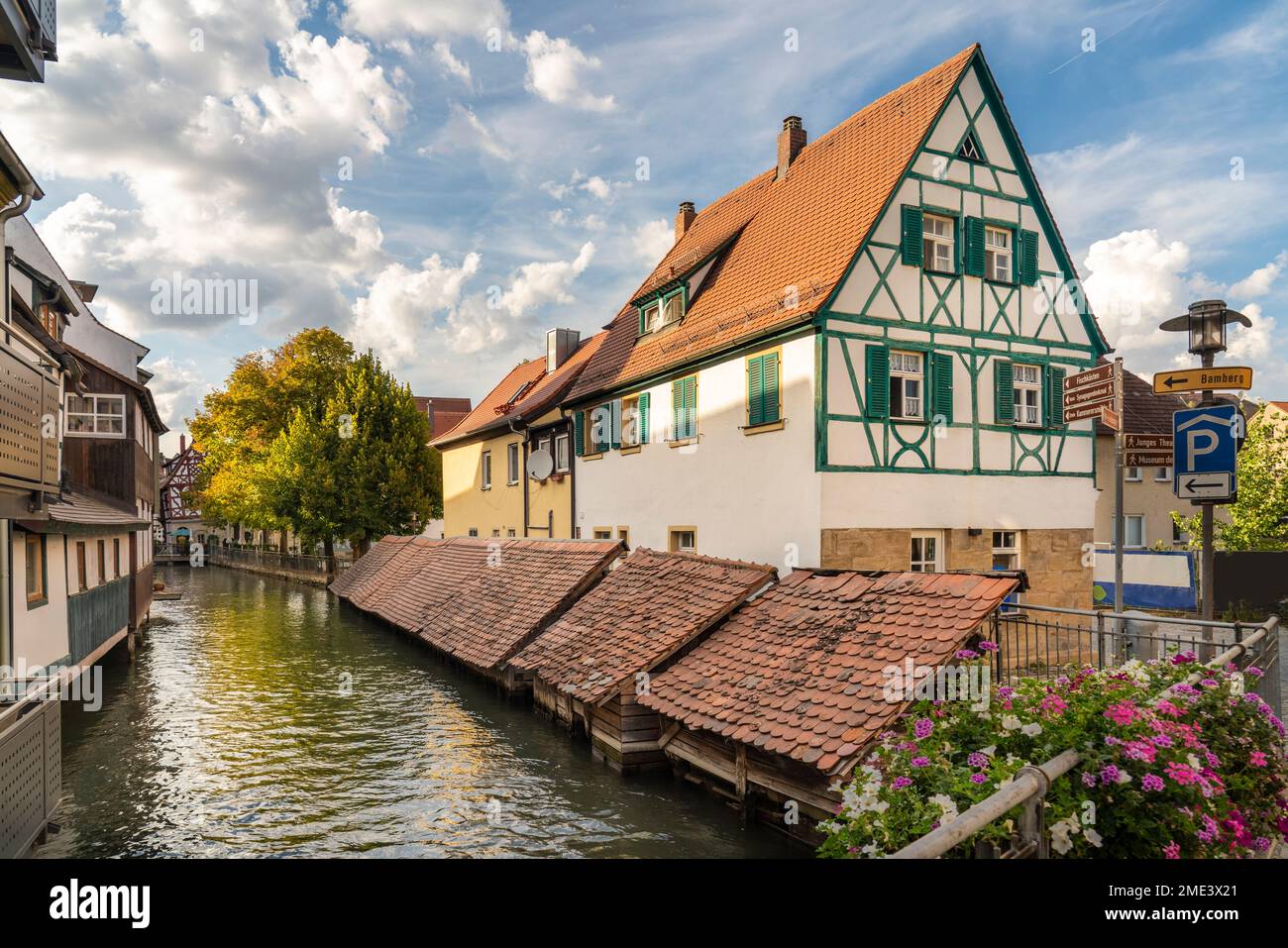 Germany, Bavaria, Forchheim, Historic fish farm along Alte Kanal Stock Photo