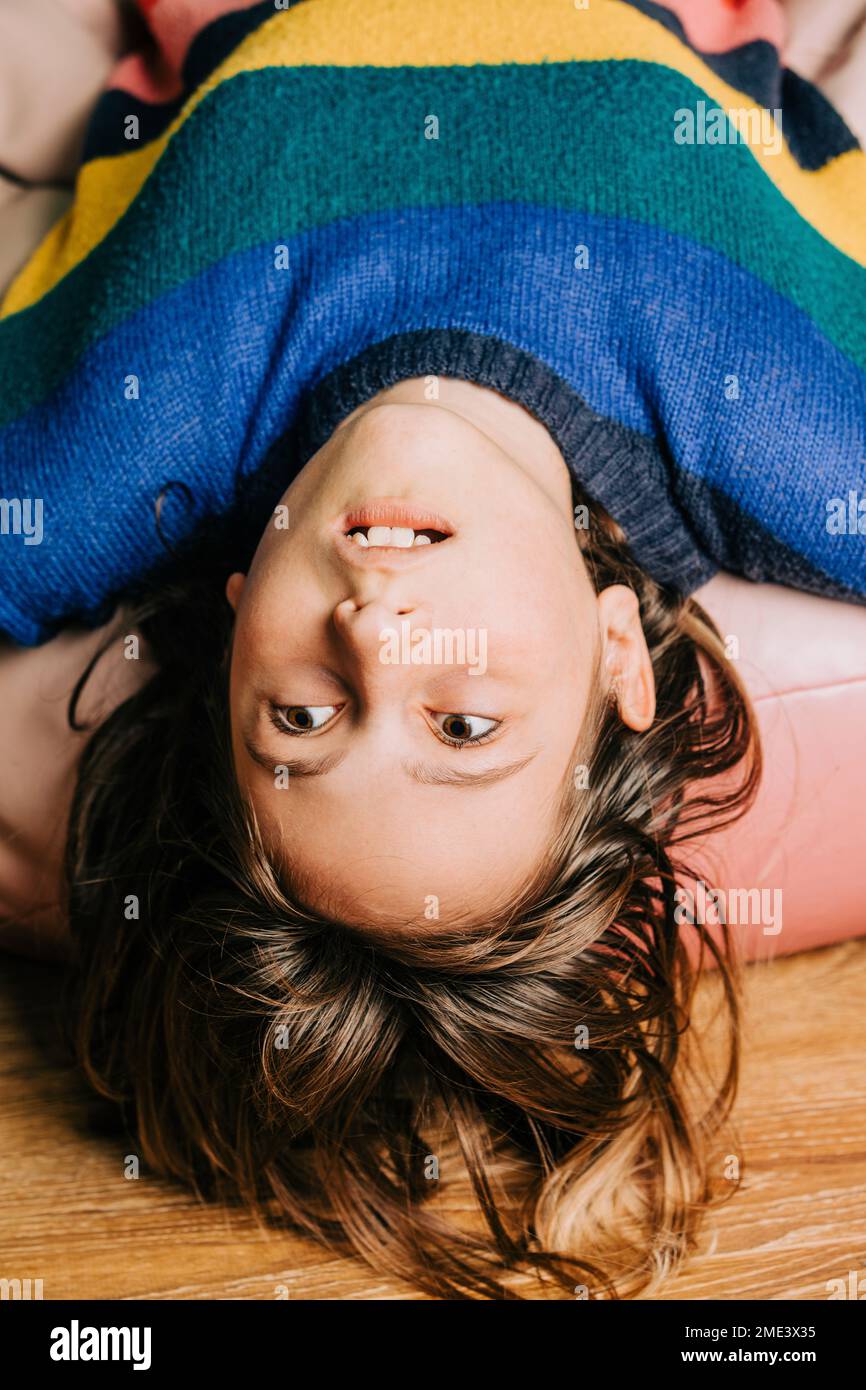 Child girl upside down on hi-res stock photography and images - Alamy