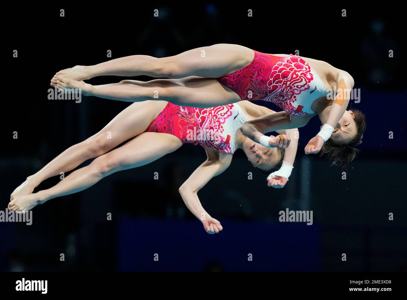 Yuxi Chen and Jiaqi Zhang of China compete during the women