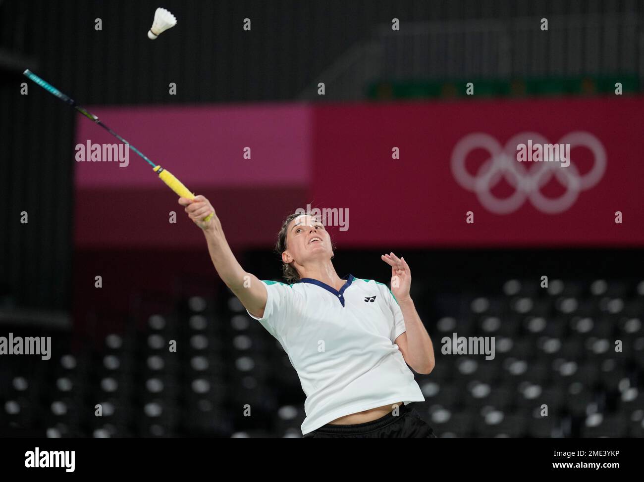 Israel's Ksenia Polikarpova plays against Hong Kong's Cheung Ngan Yi