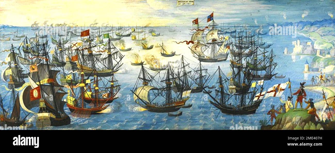 SPANISH ARMADA July-August 1588 by unknown contemporary artist Stock Photo