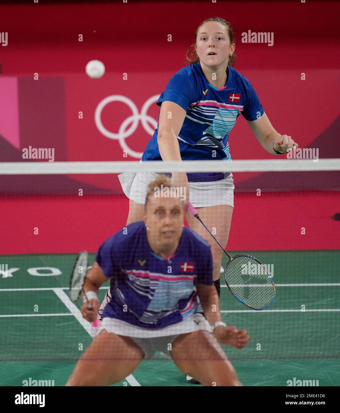 Denmark's Maiken Fruergaard and Sara Tygesen play against Australia's  Gronya Sommervile and Setyana Mapasa during their women's doubles group  play stage badminton match at the 2020 Summer Olympics, Tuesday, July 27,  2021,