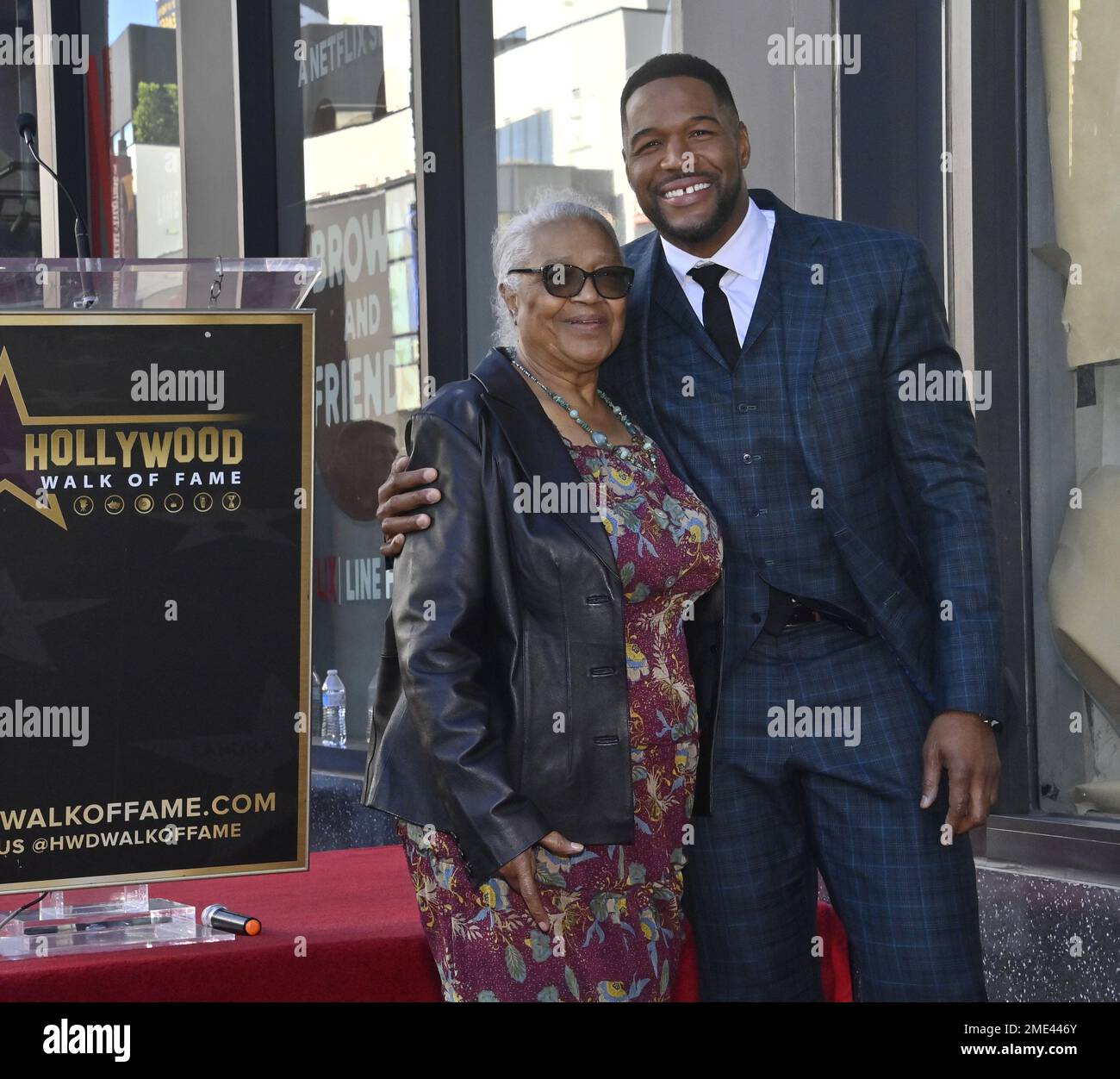 Los Angeles, United States. 23rd Jan, 2023. TV personality and former NFL player Michael Strahan is joined by mother, Louise Strahan during an unveiling ceremony honoring him with the 2,744th star on the Hollywood Walk of Fame on Monday, January 23, 2023. Photo by Jim Ruymen/UPI Credit: UPI/Alamy Live News Stock Photo