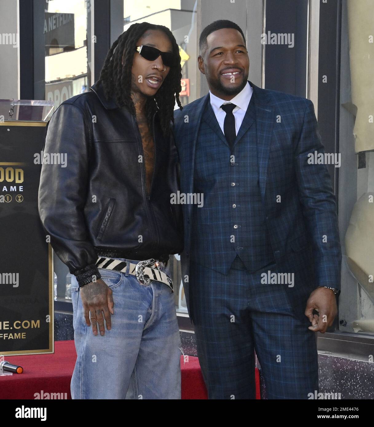 Los Angeles, United States. 23rd Jan, 2023. TV personality and former NFL player Michael Strahan is joined by Wiz Khalifa during an unveiling ceremony honoring him with the 2,744th star on the Hollywood Walk of Fame on Monday, January 23, 2023. Photo by Jim Ruymen/UPI Credit: UPI/Alamy Live News Stock Photo