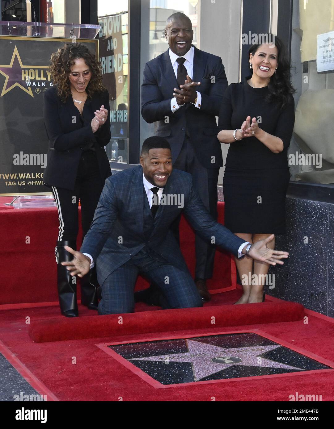 Los Angeles, United States. 23rd Jan, 2023. TV personality and former NFL player Michael Strahan celebrates during an unveiling ceremony honoring him with the 2,744th star on the Hollywood Walk of Fame on Monday, January 23, 2023. Photo by Jim Ruymen/UPI Credit: UPI/Alamy Live News Stock Photo