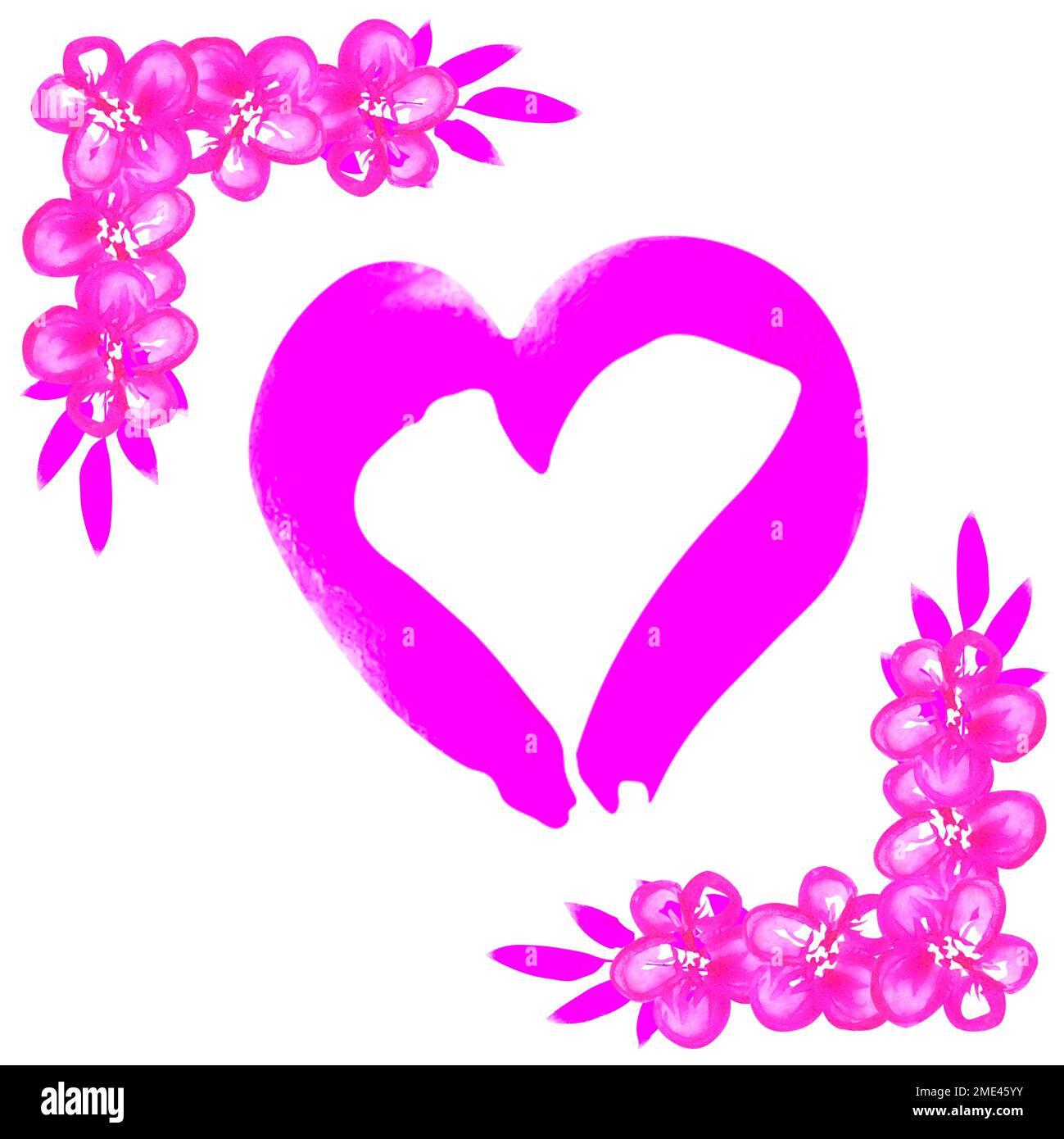 Pink hearts and flower illustration on a white background. Love heart ...