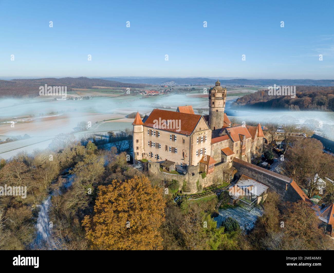 Aerial view of ancient Ronneburg Castle in Wetterau, Hesse, Germany ...