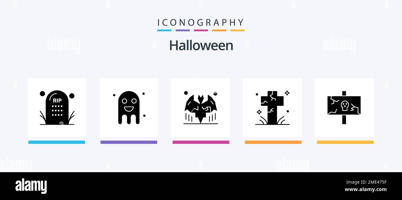 Halloween Glyph 5 Icon Pack Including grave. cross. ghost. cemetery. halloween. Creative Icons Design Stock Vector