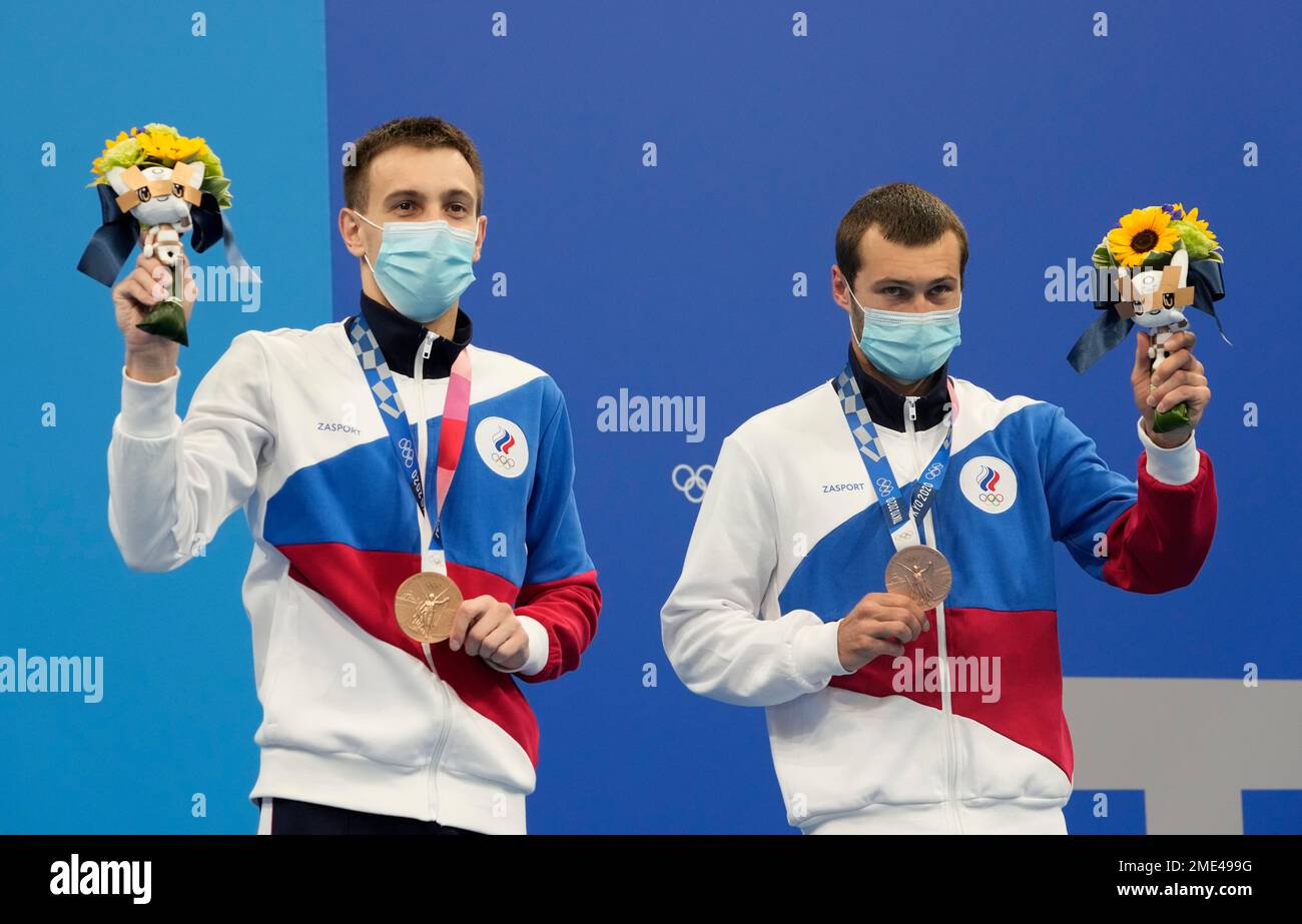Aleksandr Bondar and Viktor Minibaev of Russian Olympic Committee pose