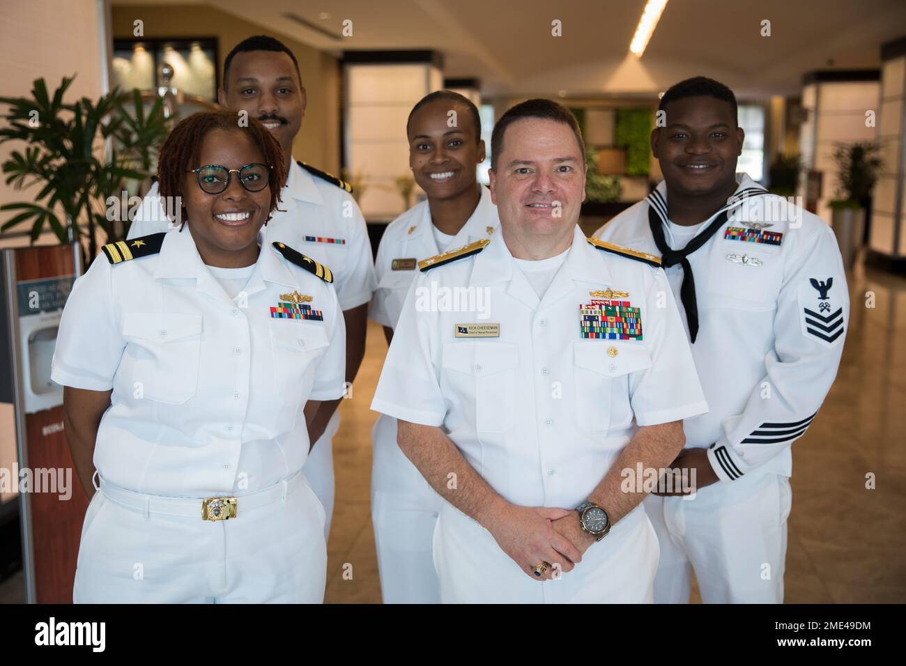 220727-N-TH560-0338 ANNAPOLIS, Md. (July 27, 2022) – Chief of Naval Personnel Vice Adm. Rick Cheeseman poses for a photo with Sailors at the National Naval Officers Association (NNOA) 50th Year Symposium, July 27, 2022. The annual NNOA conference aims to increase attendees’ overall awareness of issues affecting the sea service while hosting educational and professional development workshops, seminars, and exhibits. Stock Photo