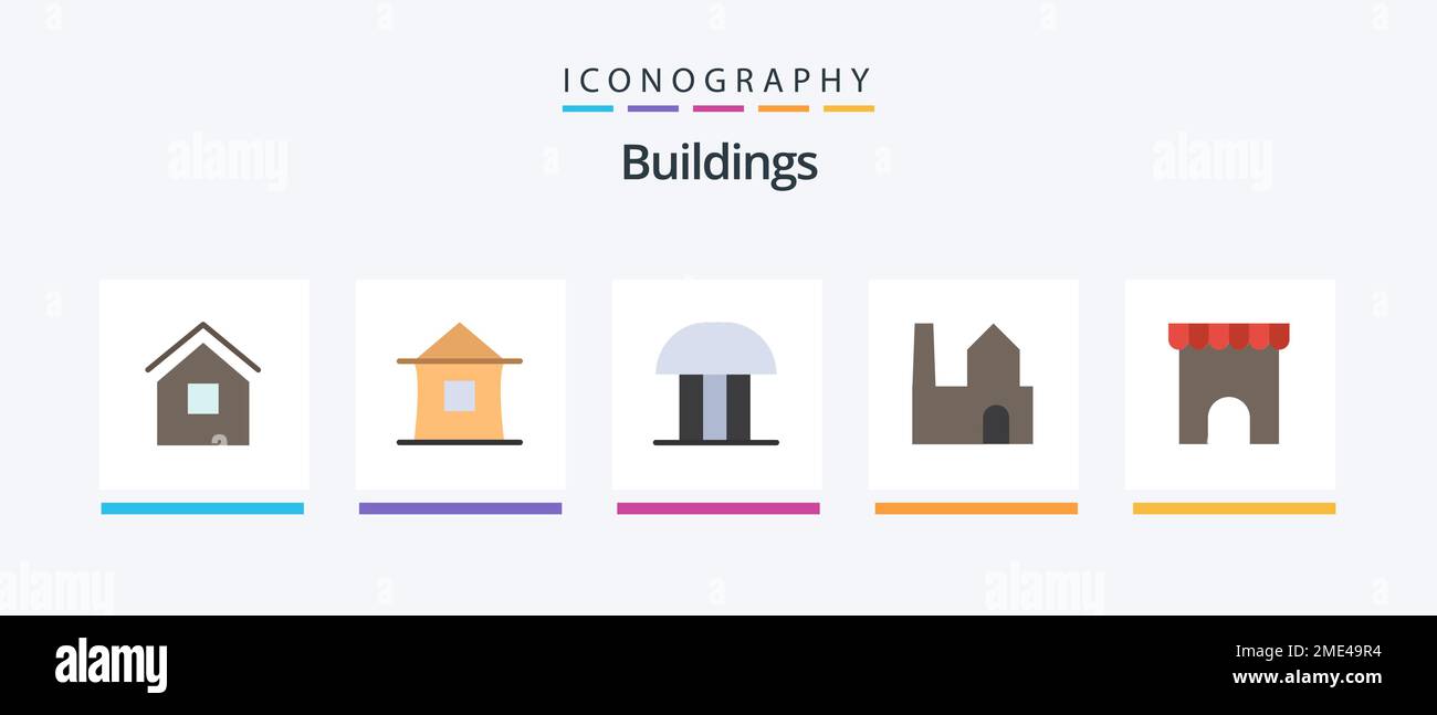 Buildings Flat 5 Icon Pack Including shop. institute building. court of ...