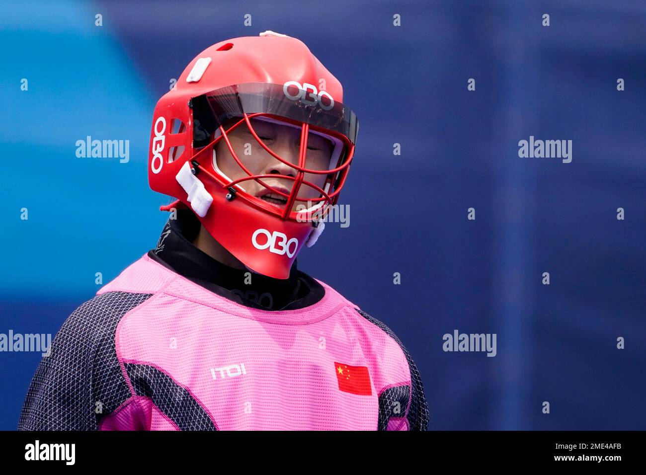 China goalkeeper Dongxiao Li reacts to a penalty corner call against ...