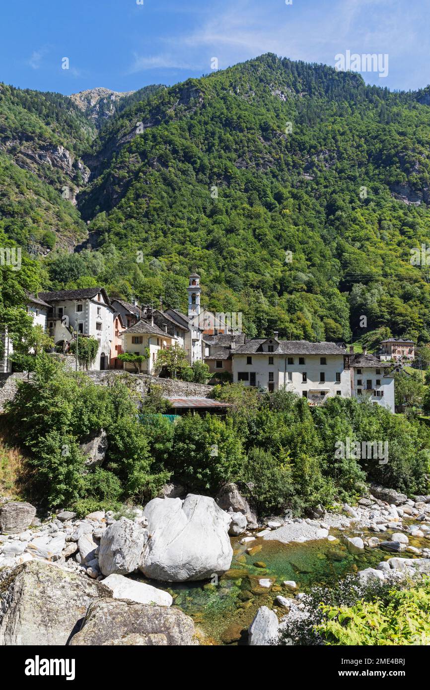 Switzerland, Ticino Canton, Prato-Sornico, Mountain village in Lavizzara Valley Stock Photo