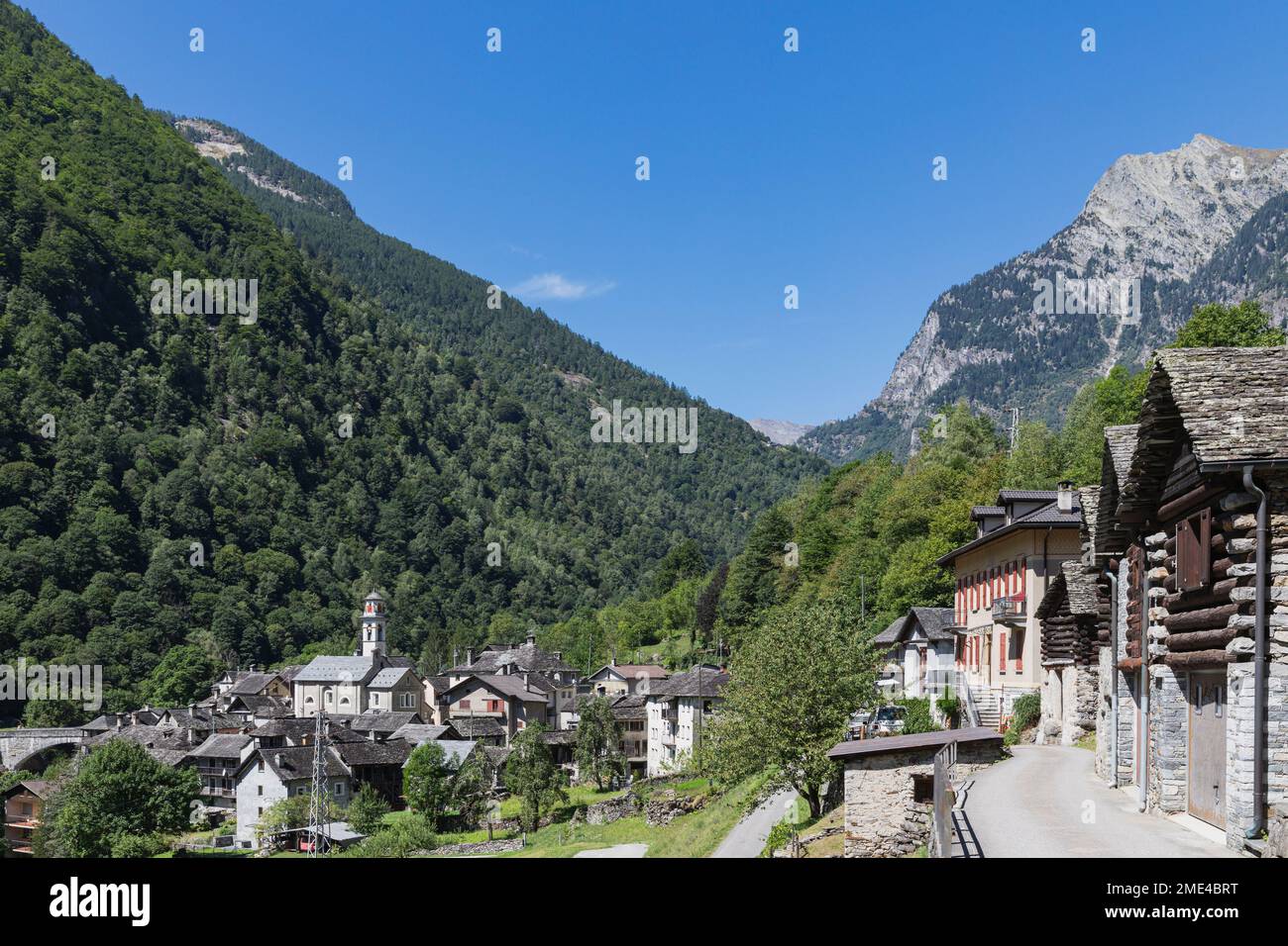 Switzerland, Ticino Canton, Prato-Sornico, Mountain village in Lavizzara Valley Stock Photo