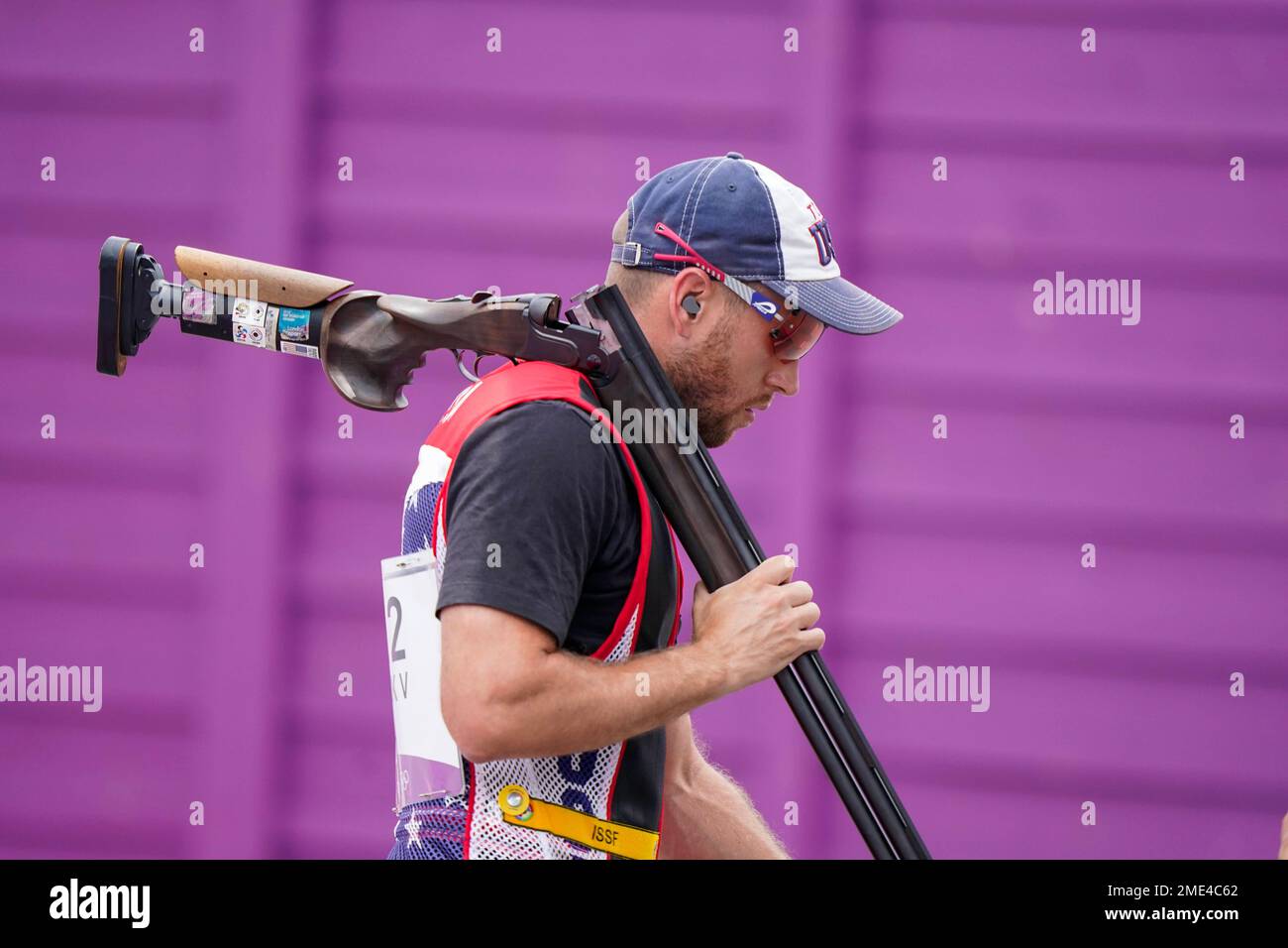 Vincent Hancock, of the United States, competes in the men's skeet at