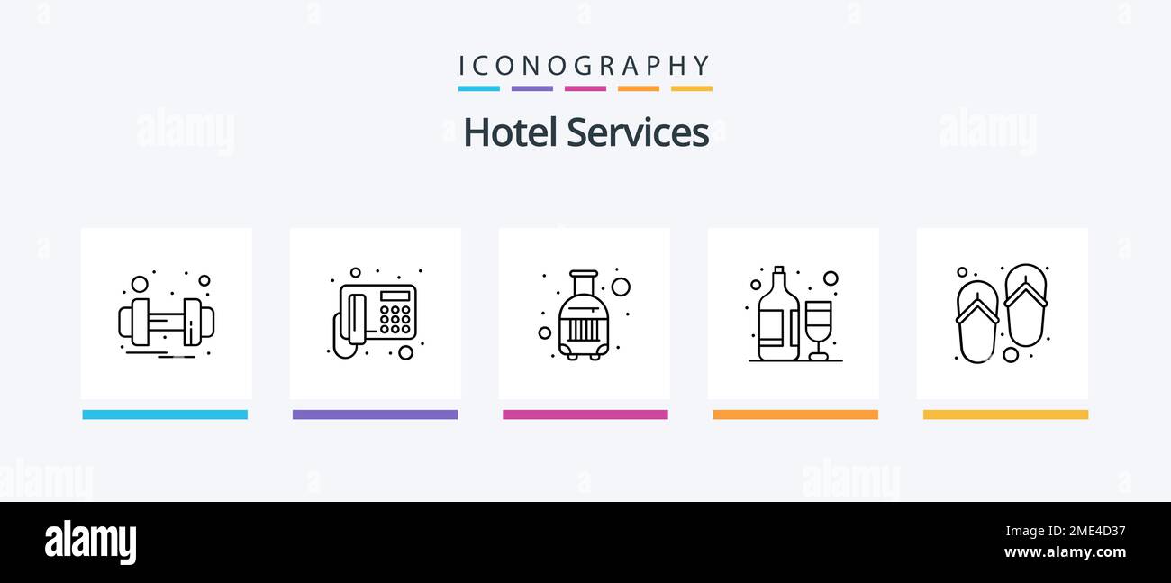 Hotel Services Line 5 Icon Pack Including . ironing. lamp. iron. key. Creative Icons Design Stock Vector