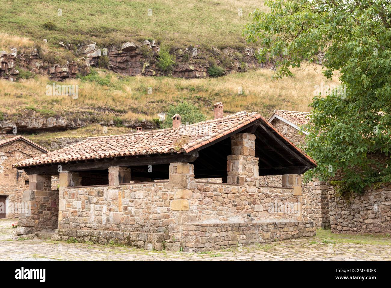 old laundry of barcena mayor in spain. typical old rural construction of northern spain Stock Photo