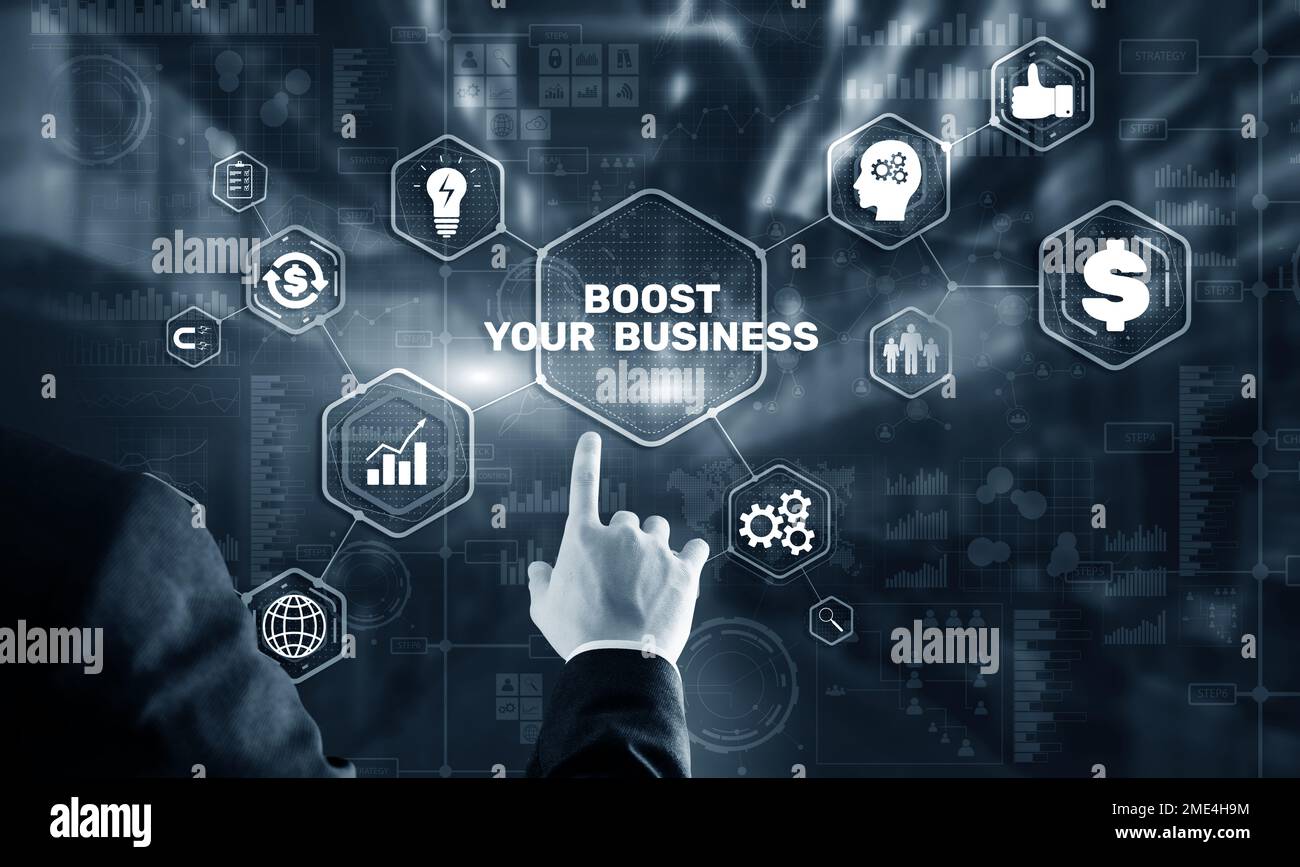 Boost your business on Virtual screen. Business Technology Internet and network concept Stock Photo