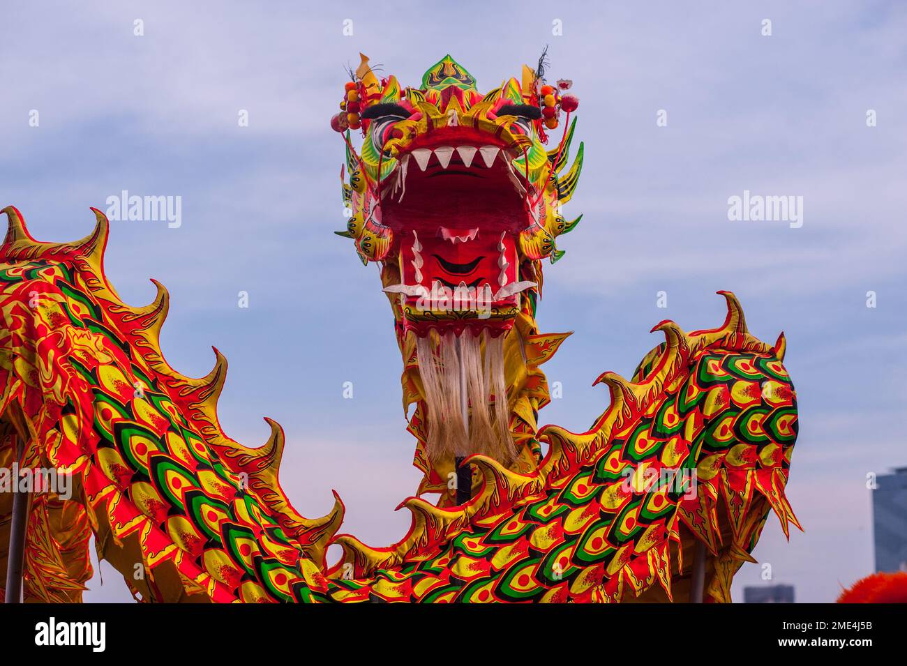 Dragon dancing at a skybar for Chinese New Year, "Year of the Rabbit ...
