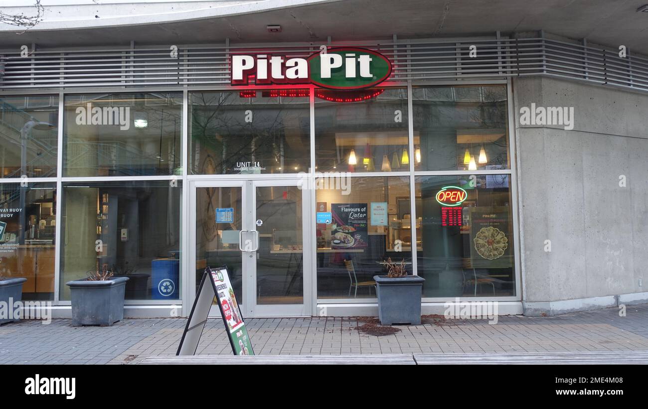 Pita Pit is a quick-service restaurant franchise serving pita sandwiches in Surrey, BC Canada Stock Photo